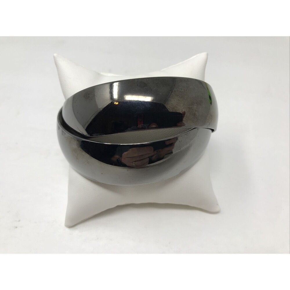 CHICO'S Double Interlocking Bracelet Bangle Hematite Tone Shiny Metallic